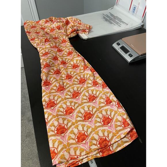 Never Fully Dressed Dress Womens US 4 Pink Orange Puff Sleeve Button Floral Mini - Picture 6 of 7